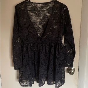 VINTAGE black lace babydoll long sleeve shirt